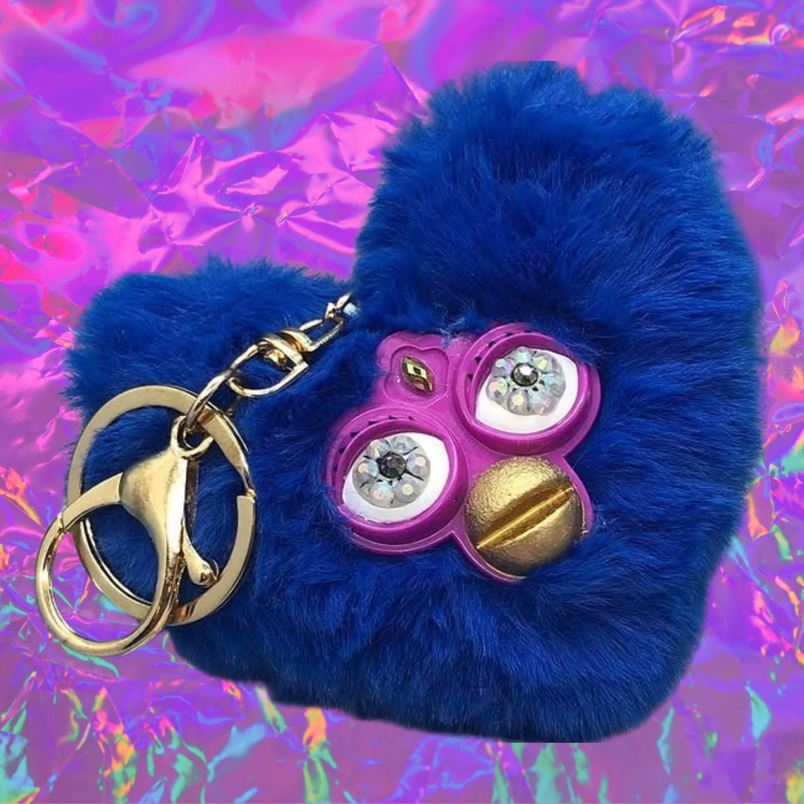 Blue Heart Furby Keychain