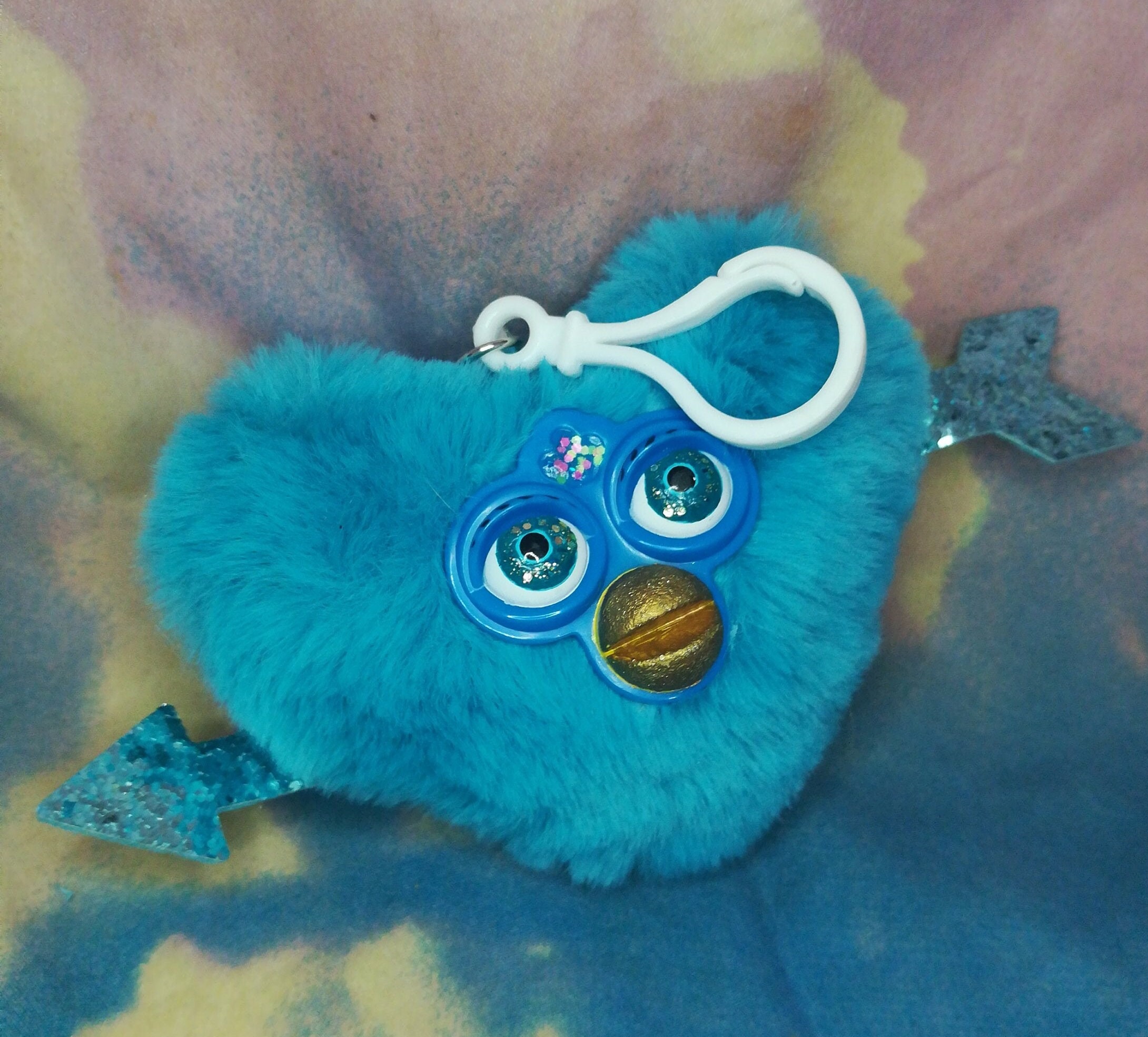 cupid's bow blue heart furby keychain