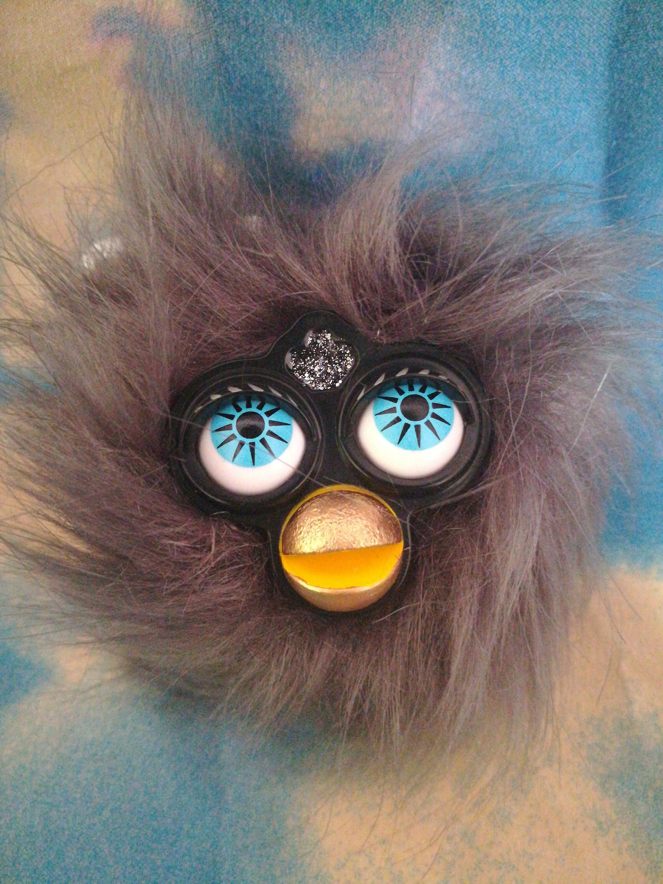 black furby puff ball bag clip