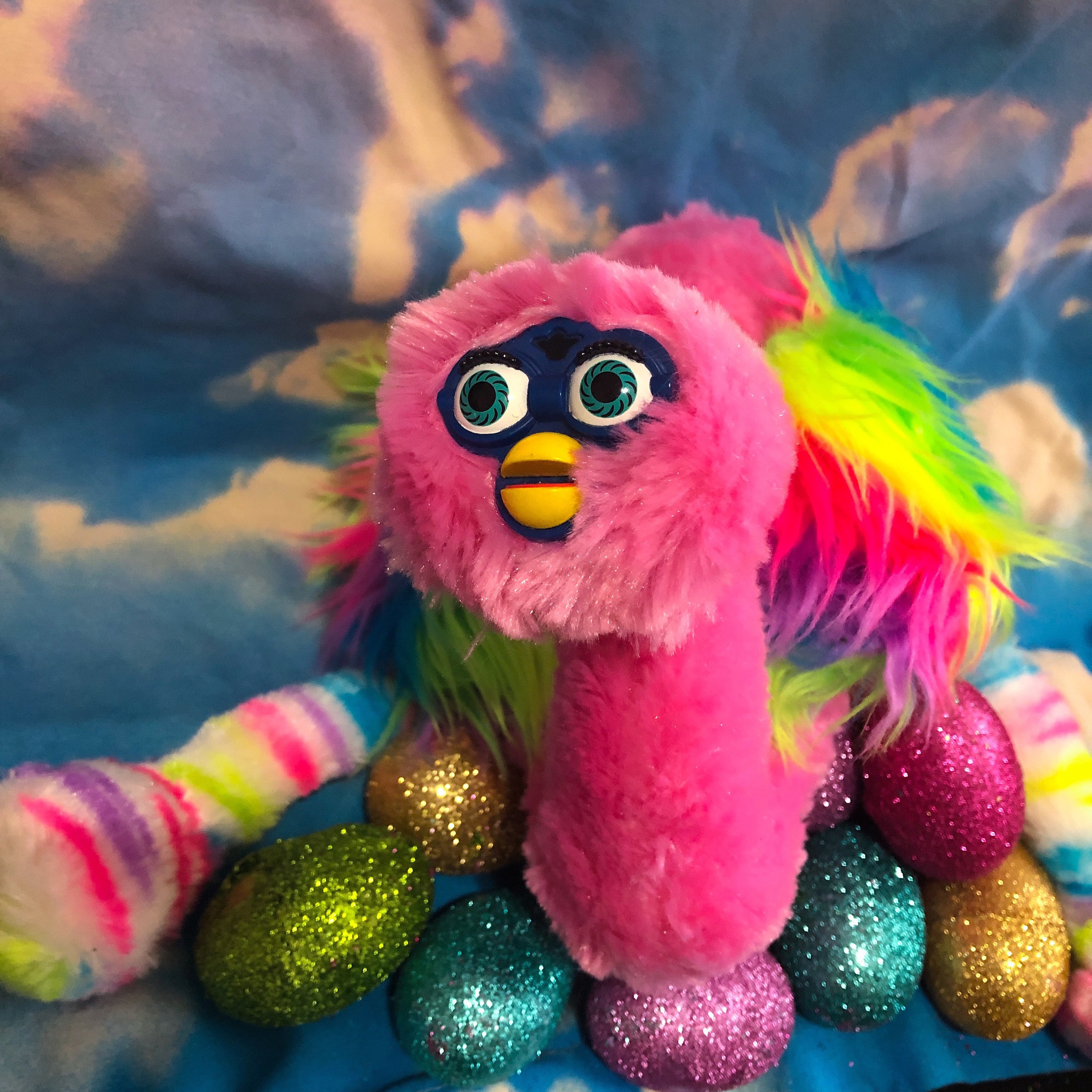 90s furby oddbody flamingo stuffed plush rainbow cursed bird toy