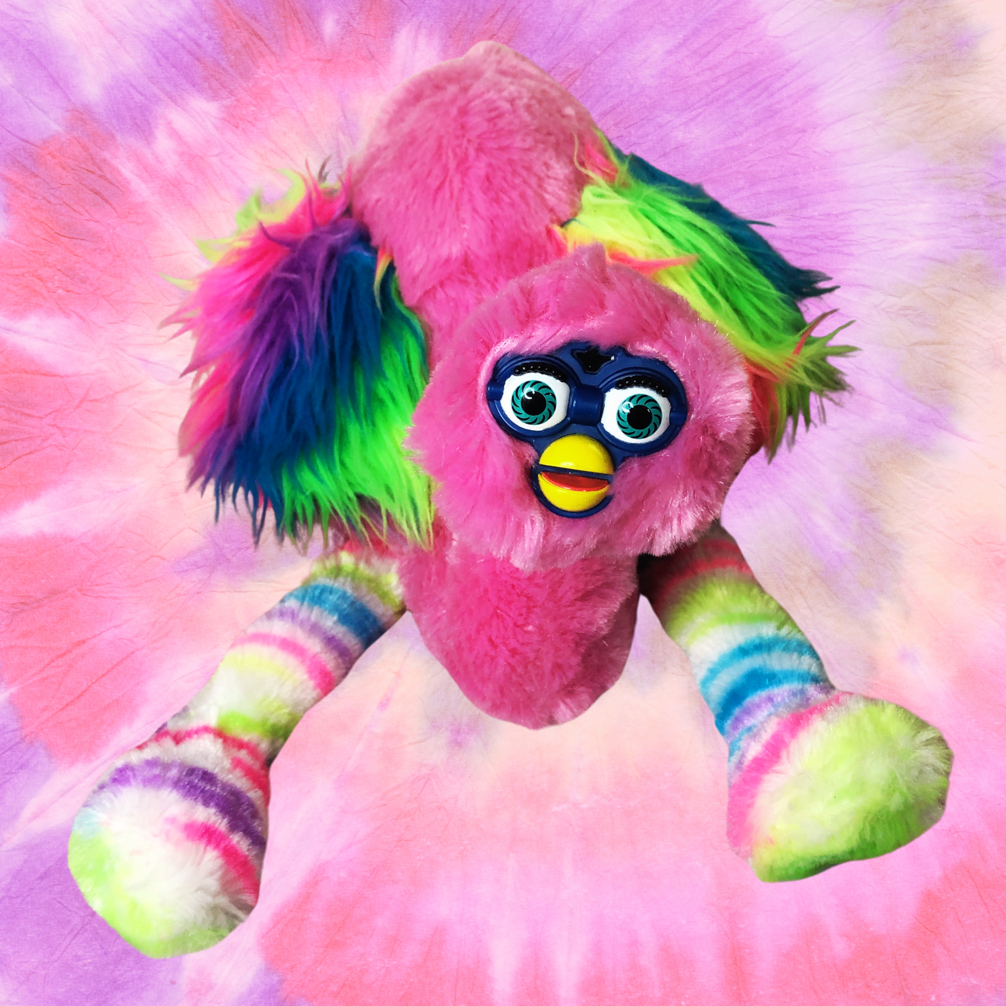 90s furby oddbody flamingo stuffed plush rainbow cursed bird toy